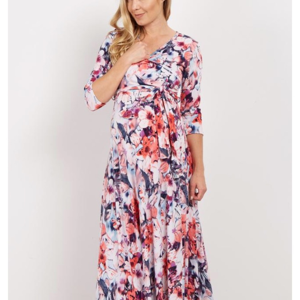 Floral Maternity/Nursing Maxi Wrap Dress